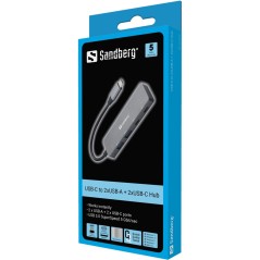 "Sandberg USB-C to 2xUSB-A2xUSB-C Hub 136-50 | High-Speed, Multi-Device Connectivity"